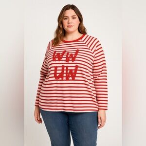 Zizzi Women's White Red Striped Pullover Sweatshirt Top Sz US 16 XL NWT Nautical